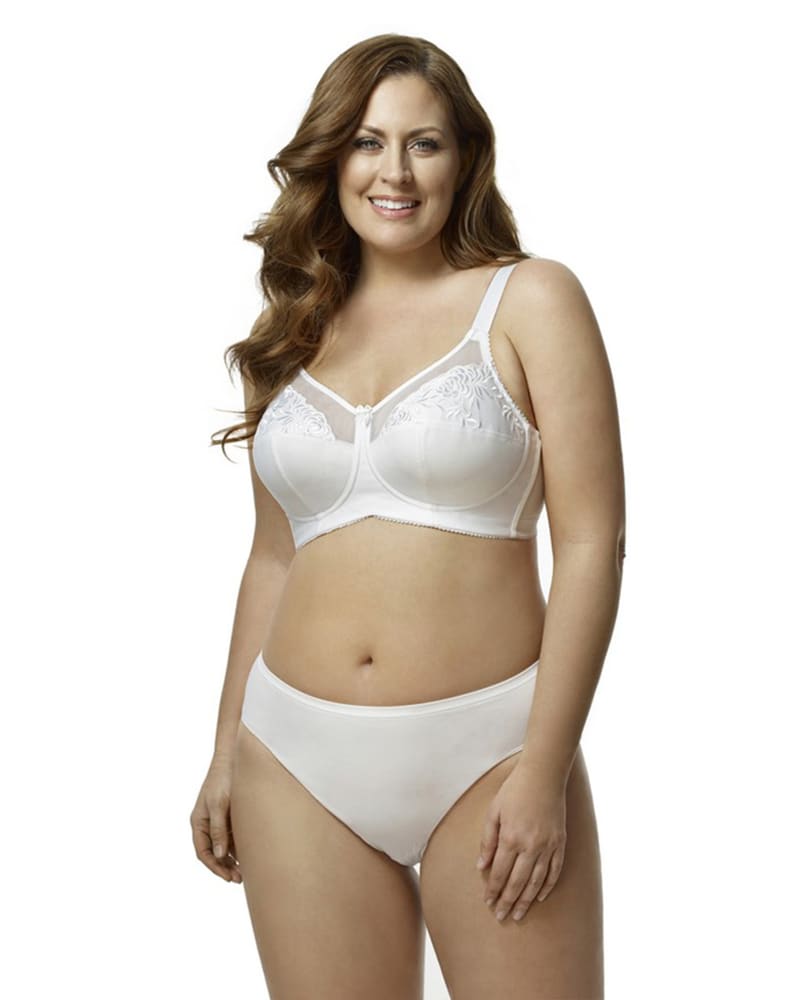 Front of a model wearing a size 38G Elila Women's Back to Basics Softcup Bra in White by Elila. | dia_product_style_image_id:321947